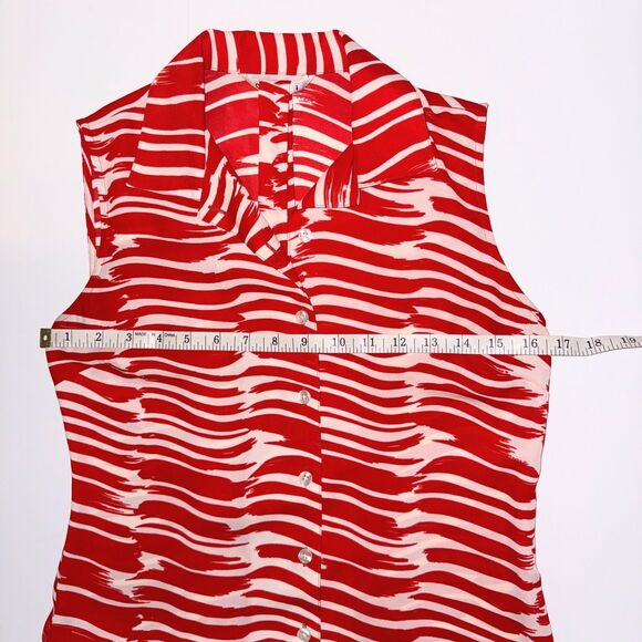 Cabi Brushstroke Button Down Sleeveless Dress Red White Striped Fit & Flare XS - Picture 7 of 14